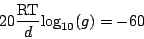 \begin{displaymath}
20 {\mathrm{RT}\over d} {\log_{10}}( g ) = -60
\end{displaymath}