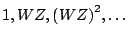 $1, WZ, {{(WZ)}^2}, \ldots$