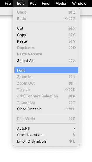 edit menu