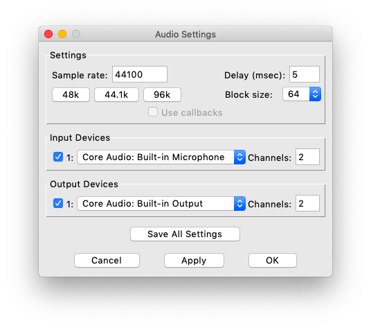 audio settings dialog