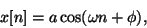 \begin{displaymath}
x[n] = a \cos (\omega n + \phi ),
\end{displaymath}