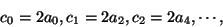 \begin{displaymath}
{c_0} = 2{a_0}, {c_1} = 2{a_2}, {c_2} = 2{a_4}, \cdots ,
\end{displaymath}