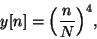 \begin{displaymath}
y[n] = {{ \left ( {{n} \over {N}} \right ) } ^ 4} ,
\end{displaymath}